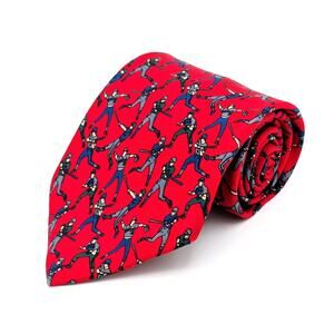 Vintage Bert Pulitzer Collector's Edition Baseball Novelty Tie Silk Red Blue USA